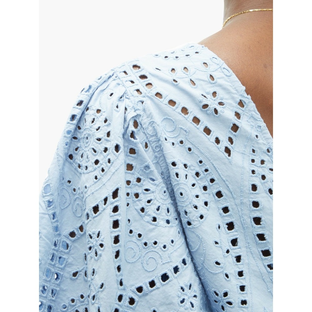 NWT GANNI Broderie Anglaise Eyelet Lace Midi Dress Light Blue EU 32/ US 0 $475 - Picture 4 of 16